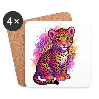 90er-Jahre-inspiriertes Tiger-Shirt Geburtstags-Leopardenhemd - Untersetzer (4er-Set) - Weiß - Vorne
