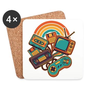 80er 90er Retro Technik Nostalgie Gamer - Untersetzer (4er-Set) - Weiß - Vorne
