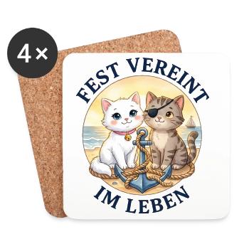 Katzen am Strand mit Anker Fest verRoeint im Leben - Untersetzer (4er-Set) - Weiß - Vorne