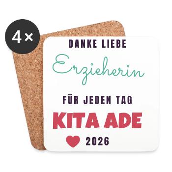 Danke liebe Erzieherin Kita Ade 2026 - Abschied - Untersetzer (4er-Set) - Weiß - Vorne