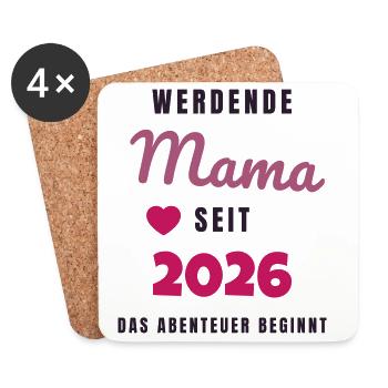 Werdende Mama 2026 - Schwanger Geschenk Baby - Untersetzer (4er-Set) - Weiß - Vorne