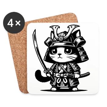 Samurai-Katze – Originalgeschenk - Untersetzer (4er-Set) - Weiß - Vorne