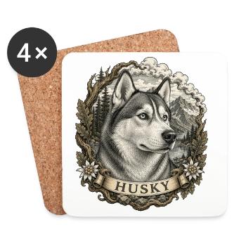 Husky in vintage style with mountain landscape - Coasters (set of 4) - white - Front