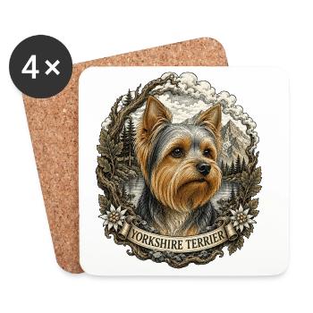Yorkshire Terrier avec paysage montagneux vintage - Dessous de verre (lot de 4) - blanc - Devant