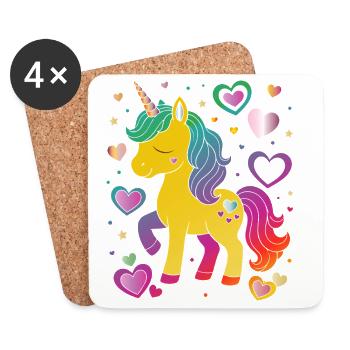 Niedliches Einhorn mit Herzen Design - Untersetzer (4er-Set) - Weiß - Vorne