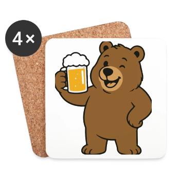 Ours avec un verre à bière - Dessous de verre (lot de 4) - blanc - Devant