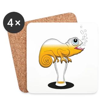 Beer Drinking Chameleon - Coasters (set of 4) - white - Front