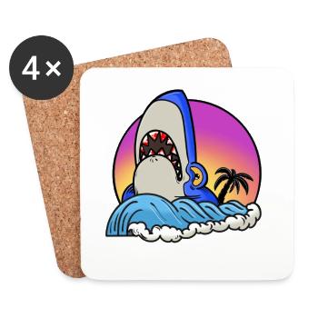 Shark surfer at sunset wave - Coasters (set of 4) - white - Front