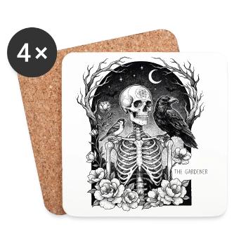 Skeleton in the night garden with ravens - Coasters (set of 4) - white - Front