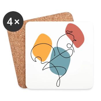 Lineart rooster with colour background - Coasters (set of 4) - white - Front