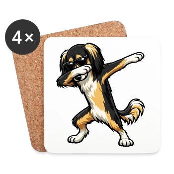 Tabbing de Saluki dans un style comic - Dessous de verre (lot de 4) - blanc - Devant