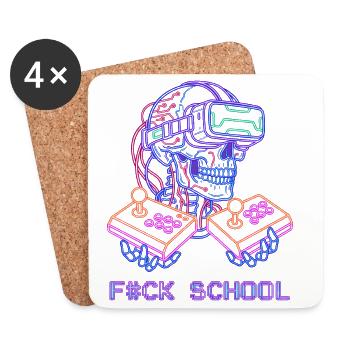 Cyberpunk VR Skull Arcade - F#CK SCHOOL - Coasters (set of 4) - white - Front