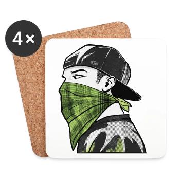 Bandana vert et casquette streetwear - Dessous de verre (lot de 4) - blanc - Devant