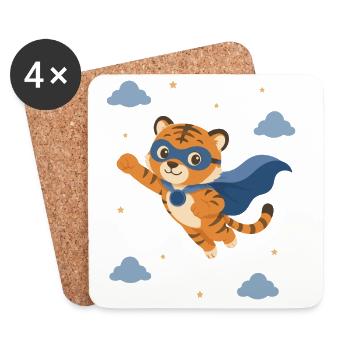 Super-héros tigre à la cape bleue - Dessous de verre (lot de 4) - blanc - Devant