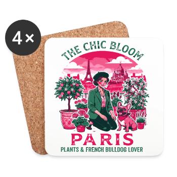 La plante Chic Bloom Paris et le bouledogue français - Dessous de verre (lot de 4) - blanc - Devant