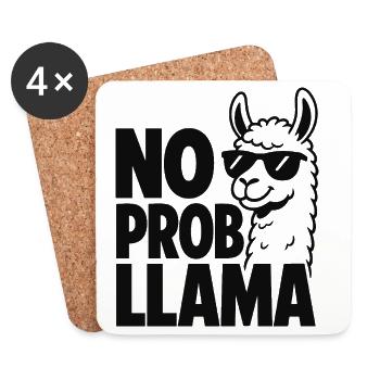 No Prob Llama – Cooles Schwarz-Weiß-Lama - Untersetzer (4er-Set) - Weiß - Vorne