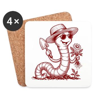 Garten Regenwurm mit Schaufel – Vintage - Untersetzer (4er-Set) - Weiß - Vorne