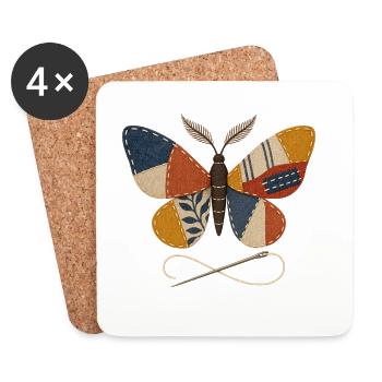 Patchwork-Nähfalter - Untersetzer (4er-Set) - Weiß - Vorne