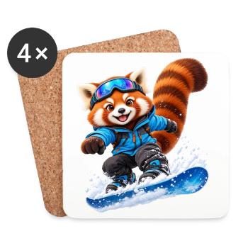 Snowboardender Red Panda auf Blue Board - Untersetzer (4er-Set) - Weiß - Vorne