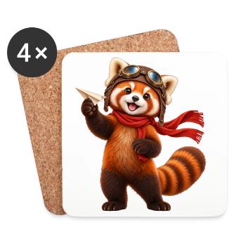 Pilot Red Panda mit Papierflugzeug - Untersetzer (4er-Set) - Weiß - Vorne