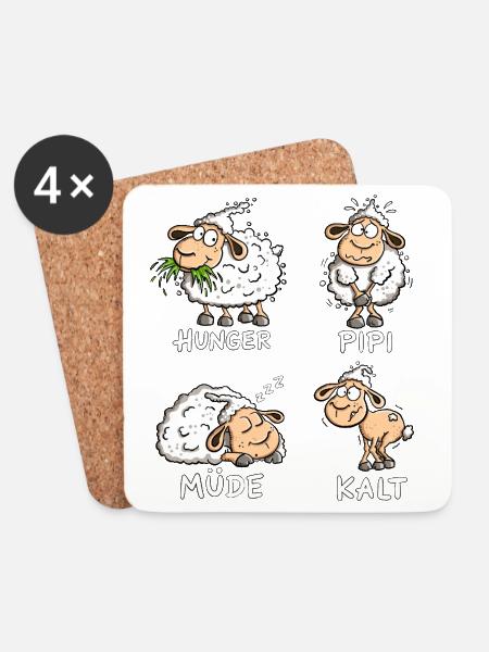 Hunger Müde Kalt Schafe Spruch Tierhumor - Untersetzer (4er-Set) - Weiß