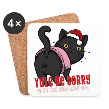 Weihnachtskatze Weihnachtsmütze Weihnachtsmütze Sei entschuldigt Stille Nacht - Untersetzer (4er-Set) - Weiß - Vorne