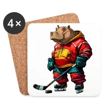 Nilpferde Eishockeyspieler / Hockey Flusspferd - Untersetzer (4er-Set) - Weiß - Vorne