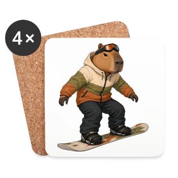 Capybara beim Snowboarding - Untersetzer (4er-Set) - Weiß - Vorne
