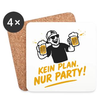 Kein Plan, Nur Party - Bierlaune - Untersetzer (4er-Set) - Weiß - Vorne