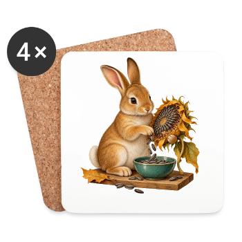 Kaninchen sammelt Sonnenblumensamen - Untersetzer (4er-Set) - Weiß - Vorne