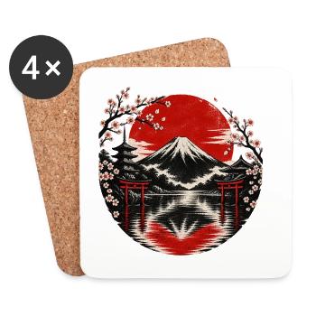 Fuji-Sonnenkreis mit Kirschblüten - Untersetzer (4er-Set) - Weiß - Vorne