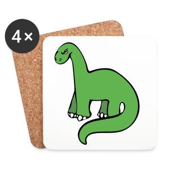 Smaragdgrüner Dino auf Schwarz - Untersetzer (4er-Set) - Weiß - Vorne