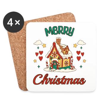 Merry Christmas Lebkuchenhaus Retro Geschenk - Untersetzer (4er-Set) - Weiß - Vorne