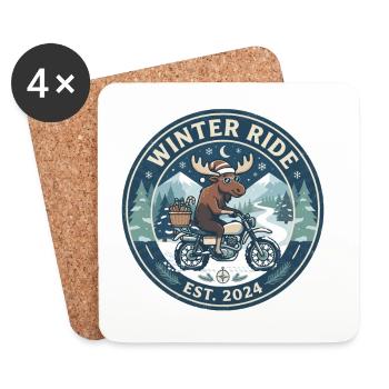 Winterfahrt: Elch auf Motorrad - Untersetzer (4er-Set) - Weiß - Vorne