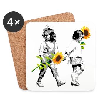 Flower Children | two little girls with sunflowers - Coasters (set of 4) - white - Front
