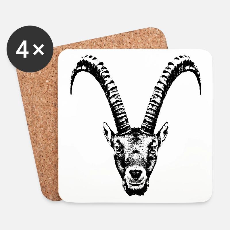 Steinbock / Kopf / Ibex / frontal - Untersetzer (4er-Set) - Weiß