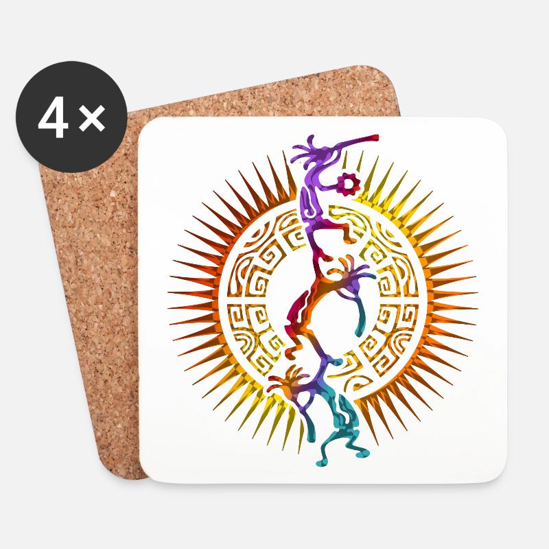 Kokopelli Musician Acrobats Mandala Sun 1 - Untersetzer (4er-Set) - Weiß