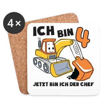 Ich Bin Schon 4, Jungen Geburtstag Baustelle - Untersetzer (4er-Set) - Weiß - Vorne