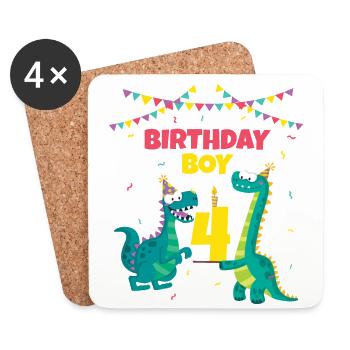 Birthday Child 4 Dinosaur T-rex Dino Lover - Coasters (set of 4) - white - Front