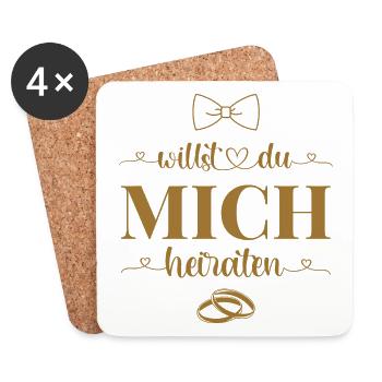 Heiratsantrag Hochzeit Willst Du mich heiraten - Untersetzer (4er-Set) - Weiß - Vorne