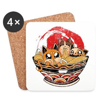 Anime-ramen, Der Katzen-charakter Für Animation - Untersetzer (4er-Set) - Weiß - Vorne
