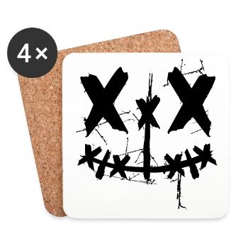 Smiling Face X Eyes cool face Halloween Fun - Coasters (set of 4) - white - Front