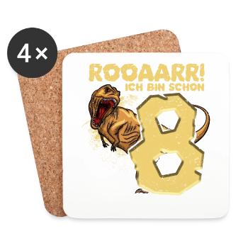 Attention j’ai 8 ans, dinosaure - Dessous de verre (lot de 4) - blanc - Devant