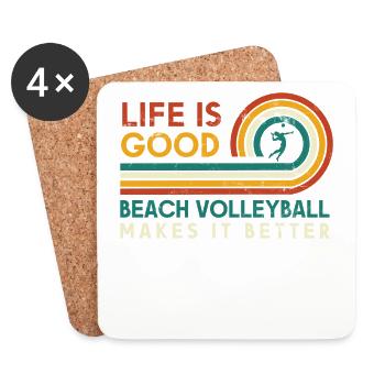 Das Leben Ist Gut, Beach VolleyBall Macht Es - Untersetzer (4er-Set) - Weiß - Vorne