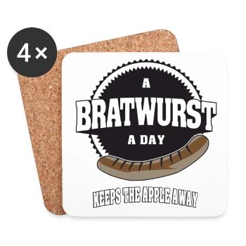 A Bratwurst a day keeps the apple away - Coasters (set of 4) - white - Front