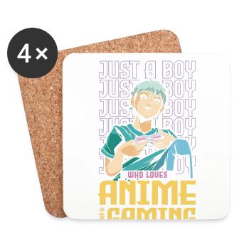 Just a boy who loves anime ramen & gaming - Coasters (set of 4) - white - Front