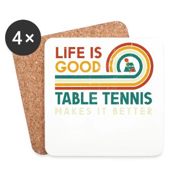 La vie est belle. Le tennis de table le rend meilleur - Dessous de verre (lot de 4) - blanc - Devant