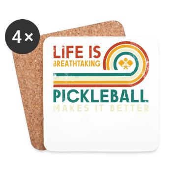 Das Leben Ist Erstaunlich, Pickleball Macht Es - Untersetzer (4er-Set) - Weiß - Vorne