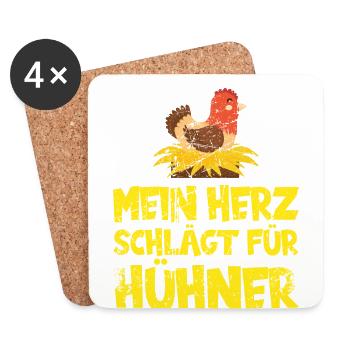 Mein Herz schlägt für Hühner. Huhn - Untersetzer (4er-Set) - Weiß - Vorne