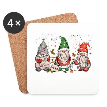 Cute Xmas Gnomes In Plaid Hats, Christmas Gnomes - Coasters (set of 4) - white - Front